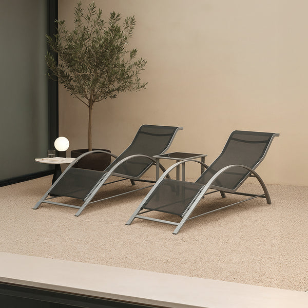 Set mobilier gradina Binetto 2 sezlonguri 1 masa gri/negru [en.casa]
