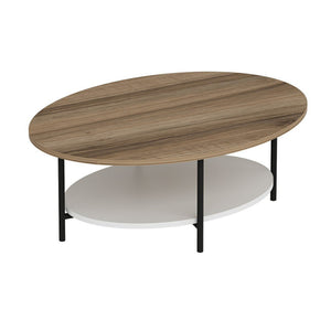 Masa de cafea Fredericia cu raft alb picioare negre si blat oval culoare stejar [en.casa]