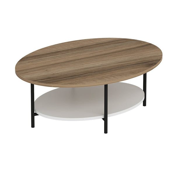 Masa de cafea Fredericia cu raft alb picioare negre si blat oval culoare stejar [en.casa]