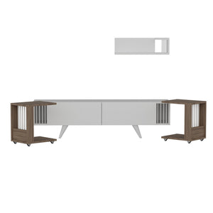 Set mobilier 4 componente suport TV cu raft si 2 mese laterale Glostrup alb stejar [en.casa]