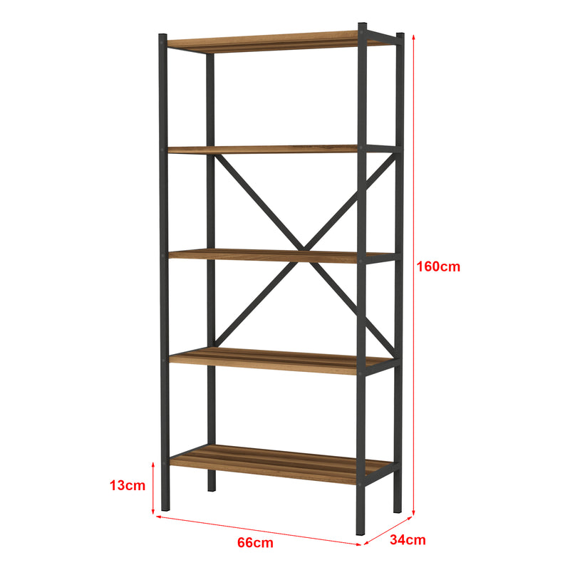 Schiță cotată Raft de sine statator Tomelilla 160x66x34cm metal pal antracit nuc [en.casa]