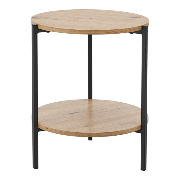 Masă laterală Kuopio 50xØ40cm Negru/Aspect lemn [en.casa]