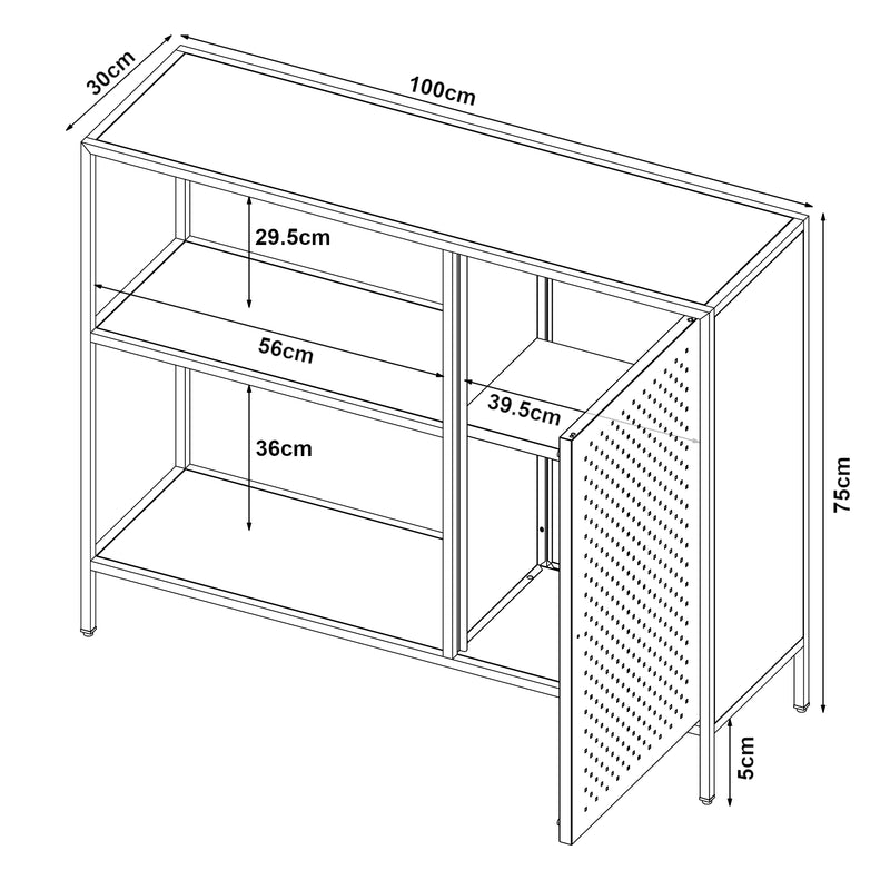 Schiță cotată Raft Viitasaari 75x100x30cm cu dulap cu usa [en.casa]
