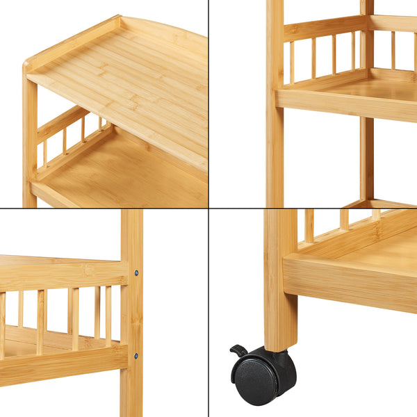 Carucior servire cu 3 rafturi Huddinge 80x53x30cm bambus natur [en.casa]