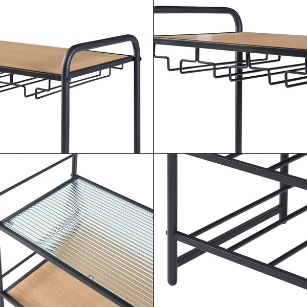 Suport sticle cu vin Hustadvika 120x61x33cm negru/efect lemn stejar/transparent [en.casa]
