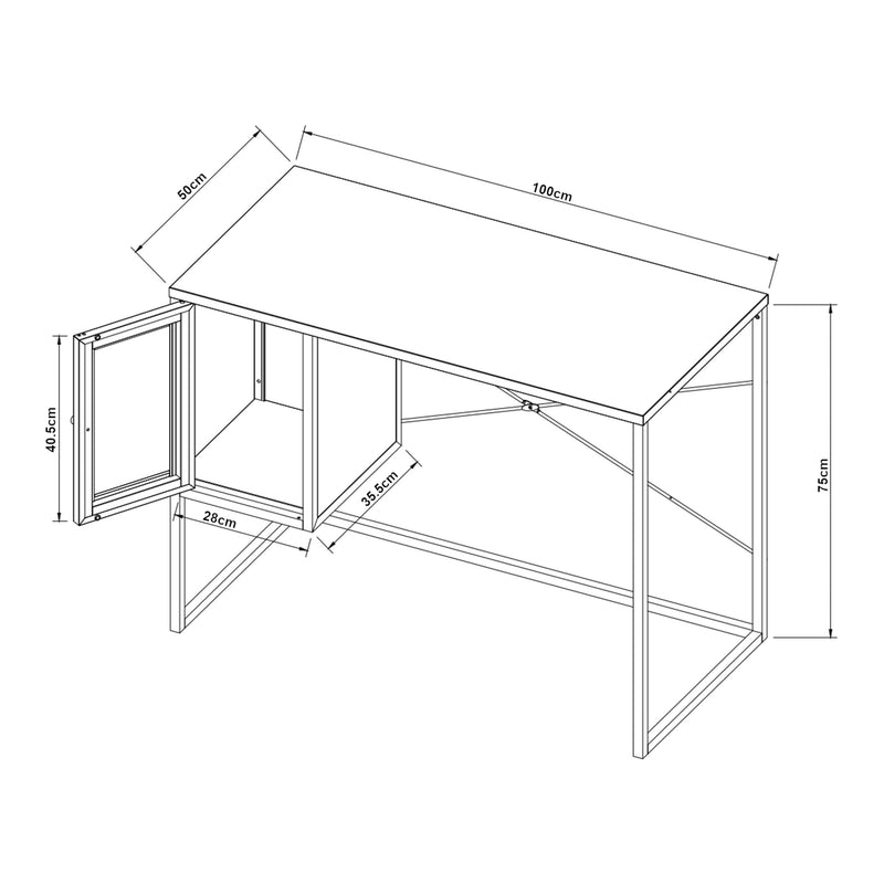 Schiță cotată Birou Sund 75x100x50cm otel gri [en.casa]