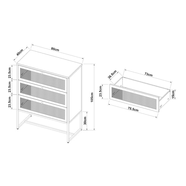 Dulap cu 3 sertare Sund 105x80x40cm otel gri [en.casa]