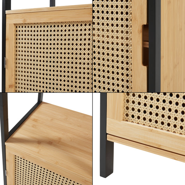 Dulap baie de sine statator Tervola 172x40x35cm MDF bambus negru natur [en.casa]