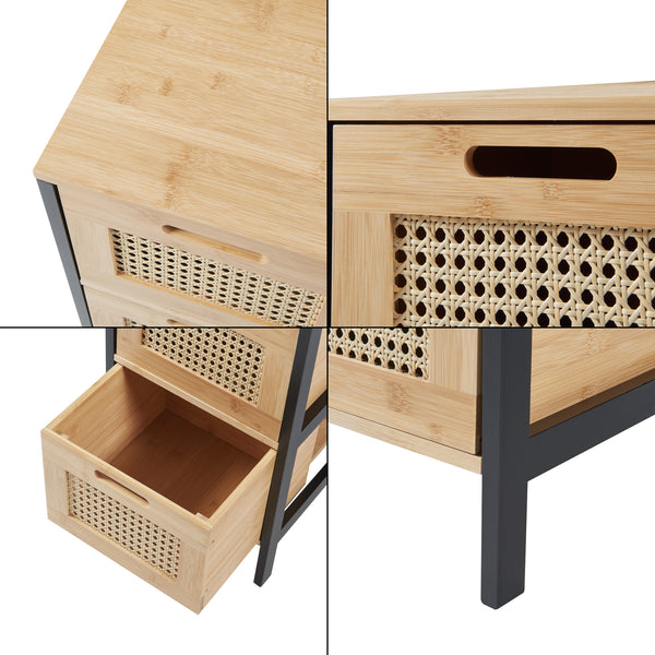 Comoda cu 3 sertare Tervola 72x30x30cm MDF bambus plastic natur negru [en.casa]