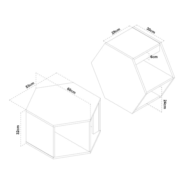 Set 2 masute cafea Molde 32x60x53cm negru/nuc [en.casa]