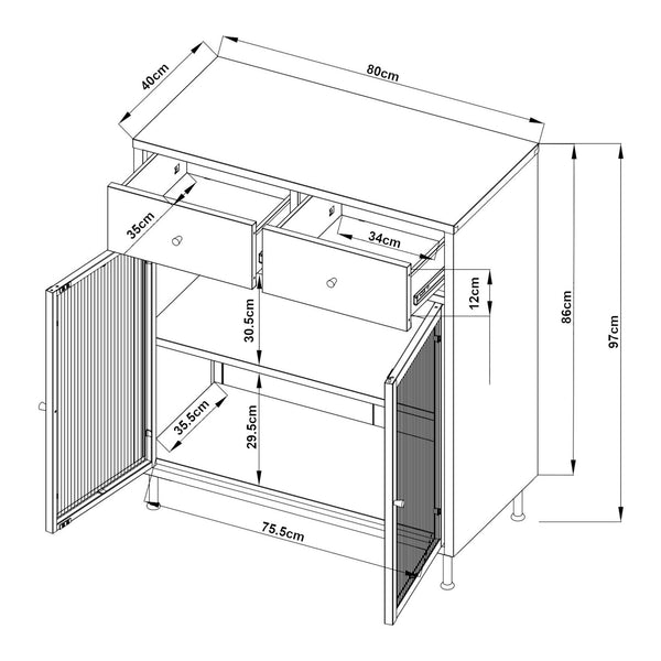Comoda cu 2 usi Lindau 97x80x40 cm crem deschis [en.casa]