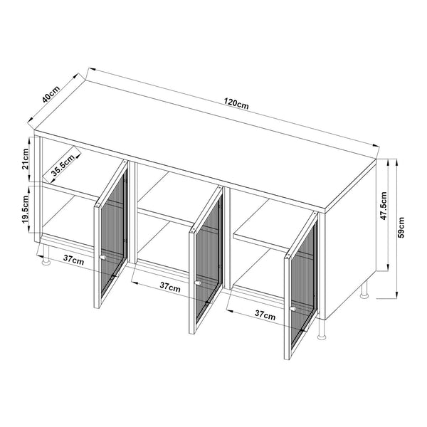 Comoda TV Lindau 120x40x59 cm cu 3 usi crem deschis [en.casa]