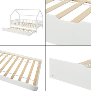 Pat mobil pe roti Ydre 197x94x22cm 120kg brad alb [en.casa]