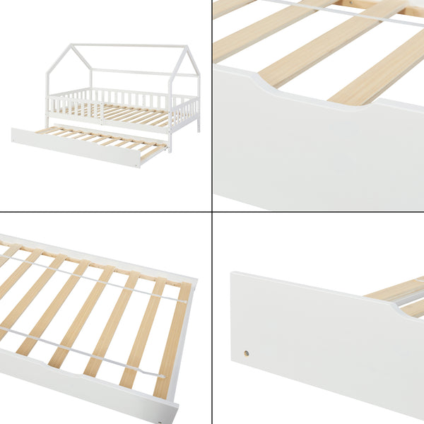 Pat mobil pe roti Ydre 197x94x22cm 120kg brad alb [en.casa]