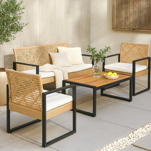 Set mobilier gradina 4 piese Calciano 1 masa 1 banca 2 scaune efect ratan bej [casa.pro]