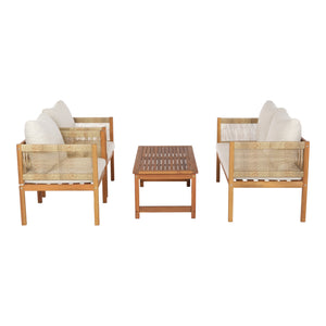 Set 4 piese mobilier gradina Cannole salcam si poliratan efect lemn bej [casa.pro]