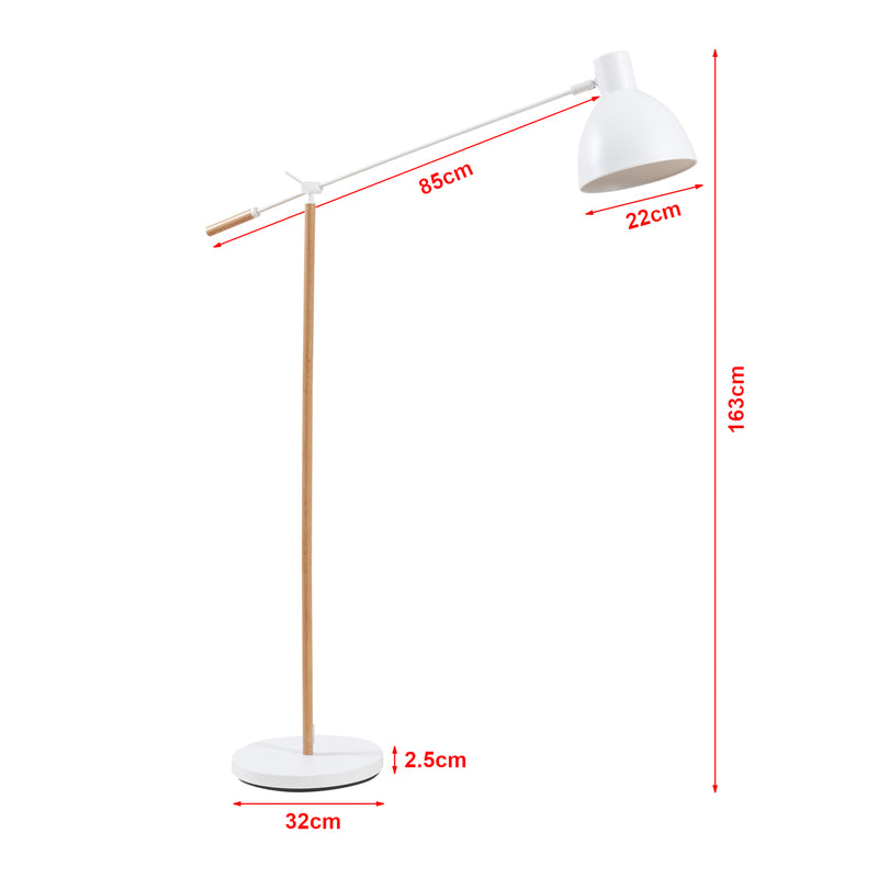 Schiță cotată Lampa de podea Banchory 163 cm 1 x E27 max 60W metal efect lemn/alb [lux.pro]