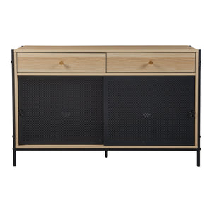 Comoda TV cu 2 usi glisante Tysnes 120x40x75cm PAL metal efect stejar/negru [en.casa]