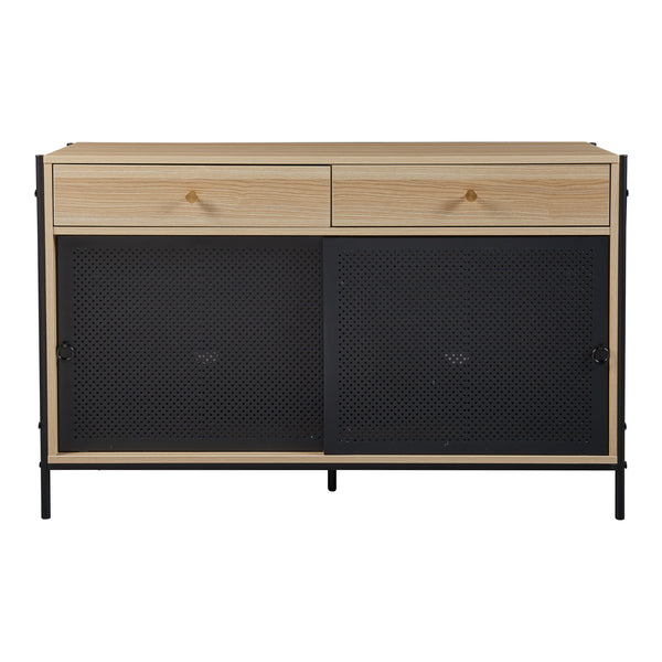 Comoda TV cu 2 usi glisante Tysnes 120x40x75cm PAL metal efect stejar/negru [en.casa]