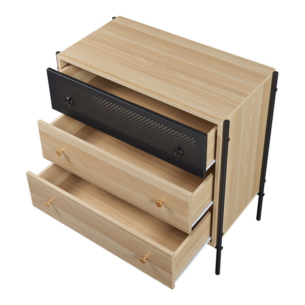 Comoda cu 3 sertare Tysnes 80x80x40cm PAL metal stejar/negru [en.casa]