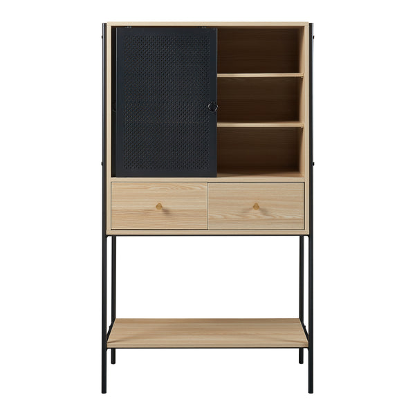 Dulap cu 2 usi glisante 2 sertare si 1 raft Tysnes 140x80x40cm PAL stejar/negru [en.casa]
