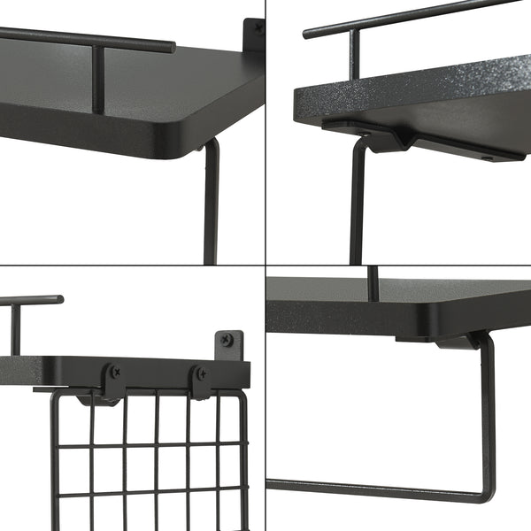 Set 2 rafturi perete baie Vik masuri diferite negru [en.casa]