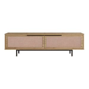 Dulap TV cu 2 usi Kvænangen 160x35,5x45cm pal stejar efect ratan [en.casa]
