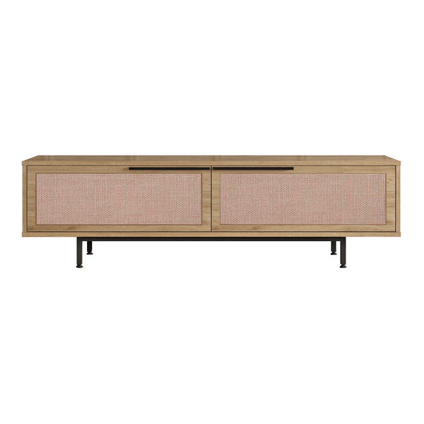 Dulap TV cu 2 usi Kvænangen 160x35,5x45cm pal stejar efect ratan [en.casa]