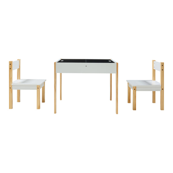 Set masa cu 2 scaune copii si tabla desenat Smedjebacken natur alb negru [en.casa]
