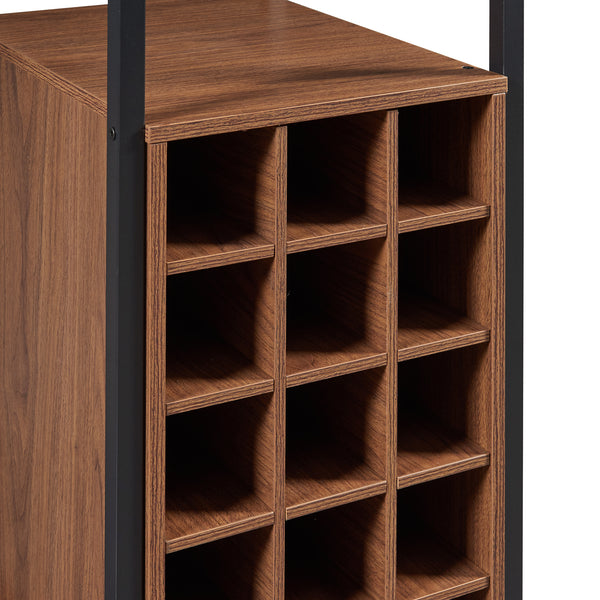 Masa bar cu suport 15 sticle vin Trøndelag 120x40x105cm otel PAL negru/nuc [en.casa]