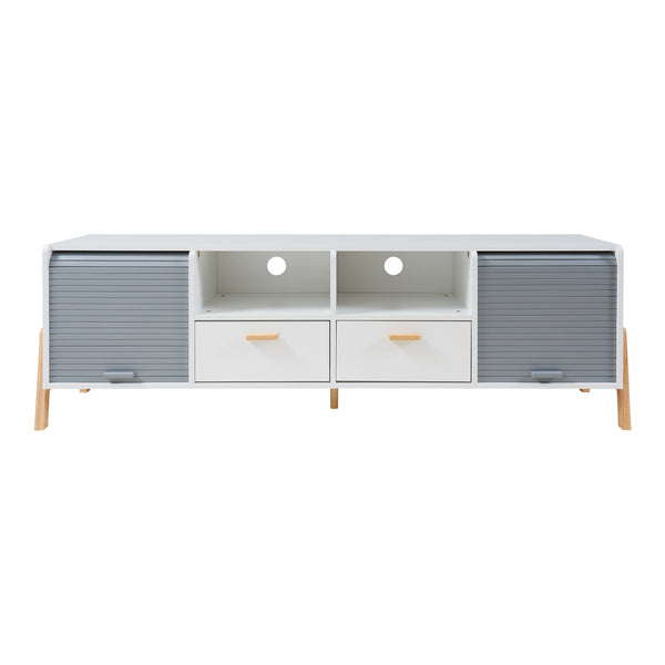 Comoda TV Kvaefjord 160x40x52 cm alb gri natur [en.casa]