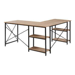 Birou de colt Klirurud 150x150x75 negru/efect lemn stejar [en.casa]