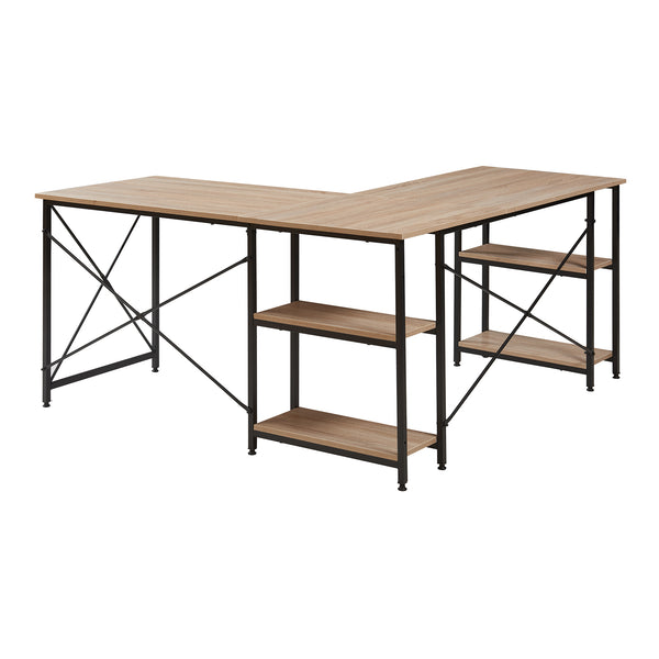 Birou de colt Klirurud 150x150x75 negru/efect lemn stejar [en.casa]