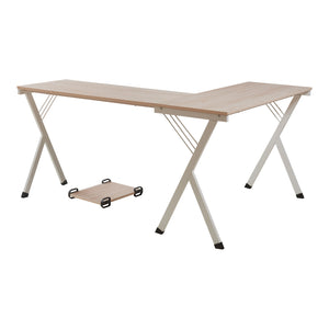 Birou cu suport PC Tarielarg 158x120x75 cm alb/efect lemn stejar [en.casa]