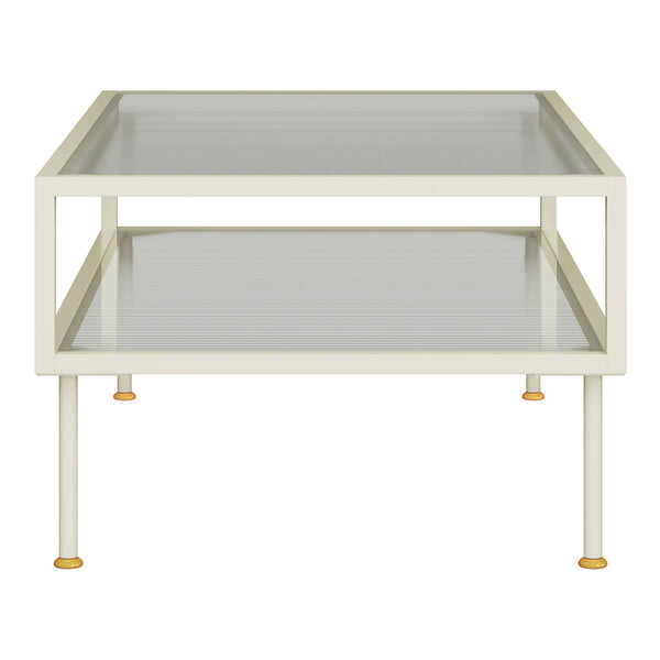 Masuta cafea Lindau 100x50x46 cm otel sticla crem deschis [en.casa]