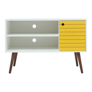 Comoda TV Vare 100x40x65 cm alb/galben/efect nuc [en.casa]