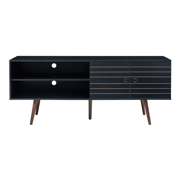Comoda TV cu 2 usi Vare 160x40x65 cm negru/efect nuc [en.casa]