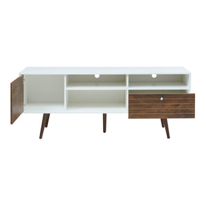 Comoda TV cu usa si sertar Vare 165x40x65 cm alb/efect nuc [en.casa]
