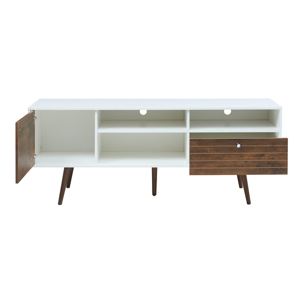 Comoda TV cu usa si sertar Vare 165x40x65 cm alb/efect nuc [en.casa]