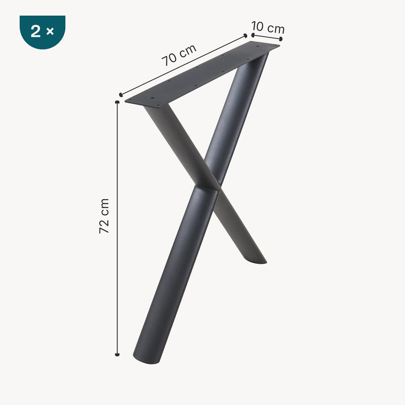 Schiță cotată Set 2 buc picior masa in forma de X Klixjö 72x70 cm 160 kg otel negru [en.casa]