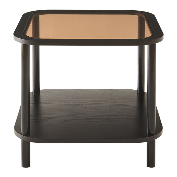 Masuta patrata Latama 51x51x45 cm bambus mdf sticla culoarea bronzului/negru [en.casa]