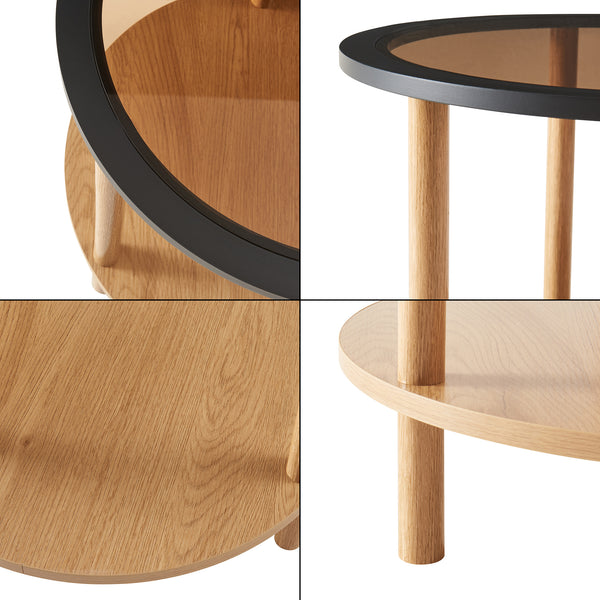 Masuta rotunda Latama, 51x45 cm sticla culoarea bronzului/natur [en.casa]
