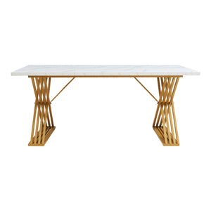 Masa sase persoane Hujaari 180x80x75 cm alb marmorat/auriu [en.casa]