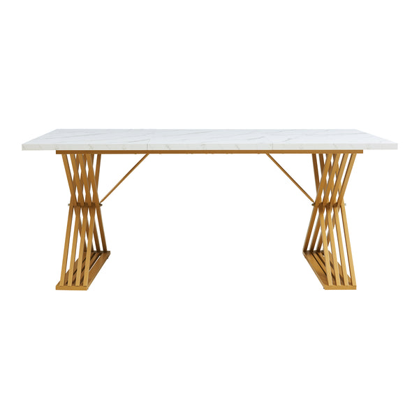 Masa sase persoane Hujaari 180x80x75 cm alb marmorat/auriu [en.casa]