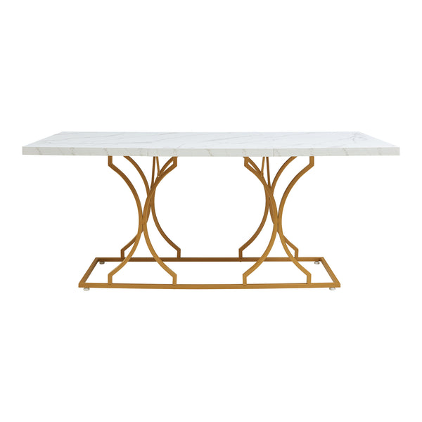 Masa 6 persoane Figa 180x80x75 cm alb marmorat/auriu [en.casa]