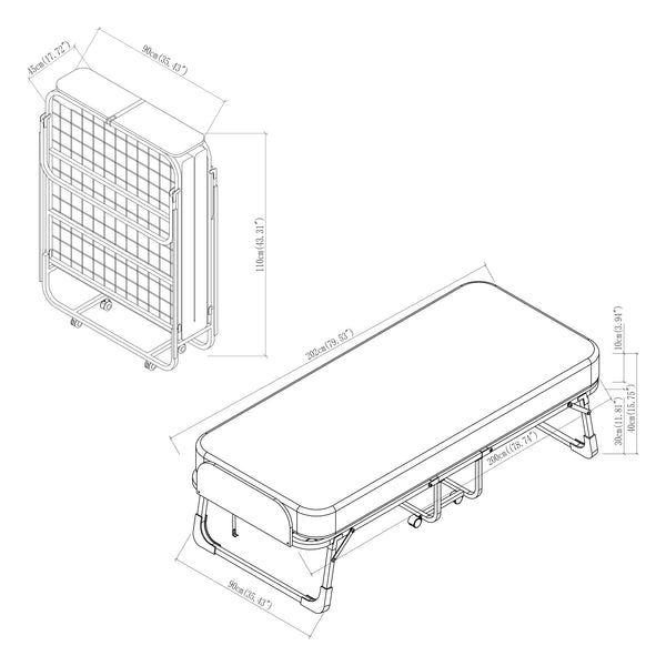 Pat pliabil cu saltea Lustendi 200x90 cm otel negru [en.casa]