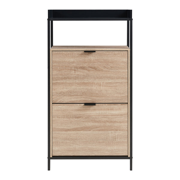 Dulap pantofi cu 2 usi rabatabile Belana 115x60x23 cm negru/efect stejar [en.casa]