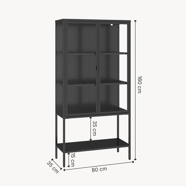 Vitrina Borshavisa 160x80x35 cm otel negru cu 2 usi si 1 raft [en.casa]