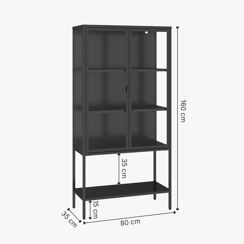 Schiță cotată Vitrina Borshavisa 160x80x35 cm otel negru cu 2 usi si 1 raft [en.casa]