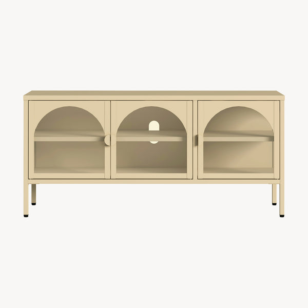 Vitrina cu 3 usi sticla Klippestad 118x35x55 cm camel [en.casa]